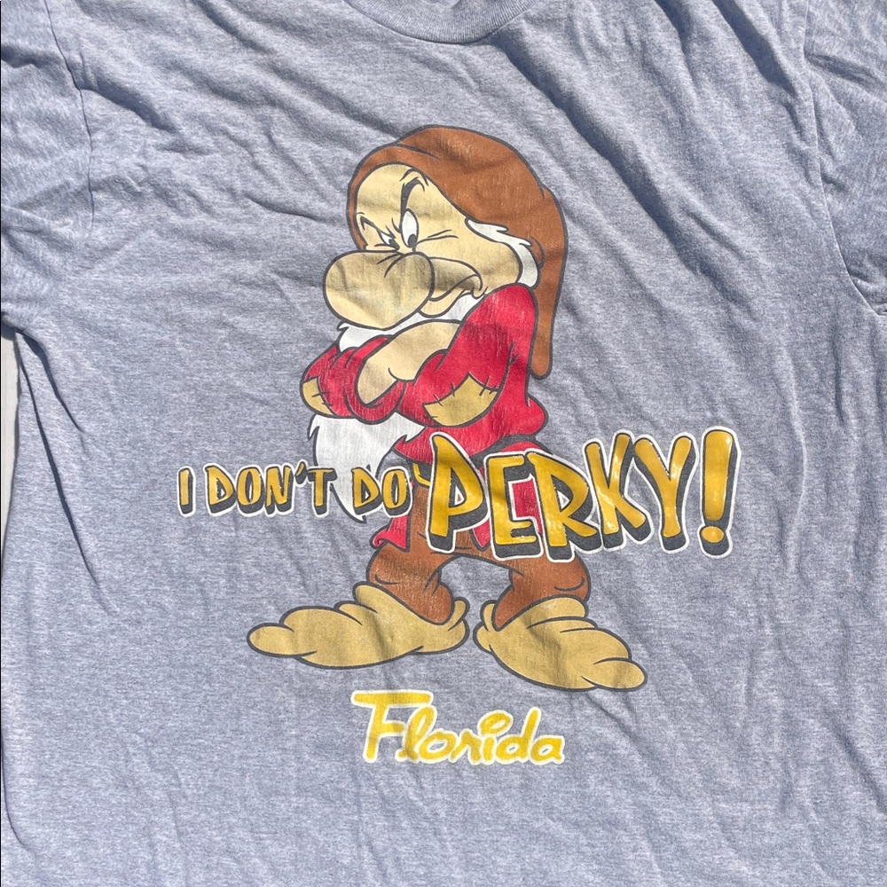 Grumpy Dwarf 'I Don't Do Perky' Florida Graphic Tee - Light Gray mens large